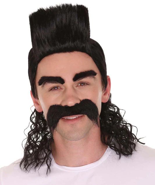 Animated Movie Supervillain Long Wig with Eyebrows & Moustache