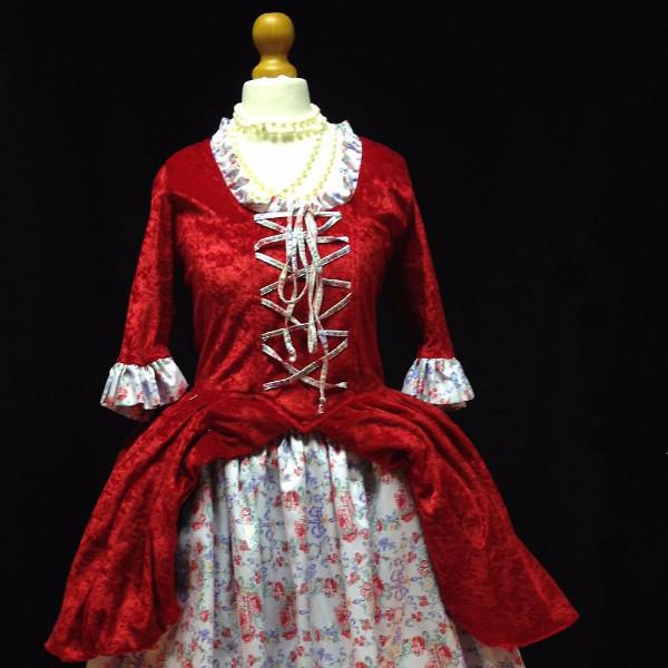 18th Century Dress in Red, White and Floral Fabric (HIRE ONLY)