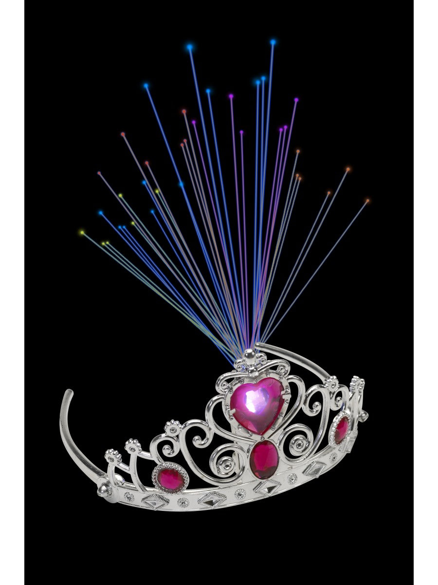 Light Up Fibre Optic Tiara, Pink Jewels, Silver