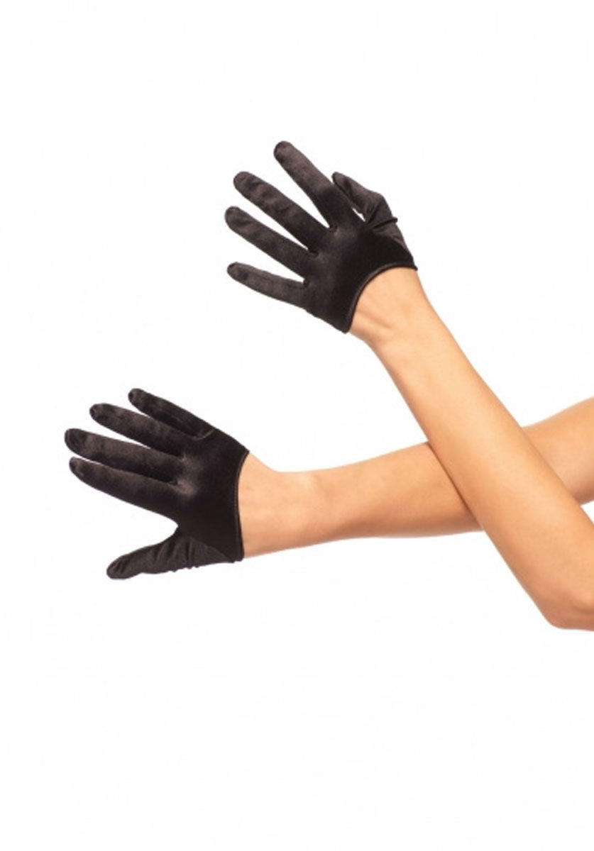 Mini Cropped Satin Gloves Black - Leg Avenue