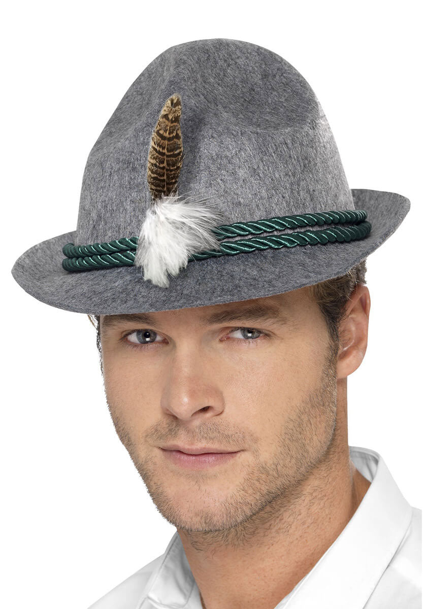 German Trenker Hat with Feather, Grey