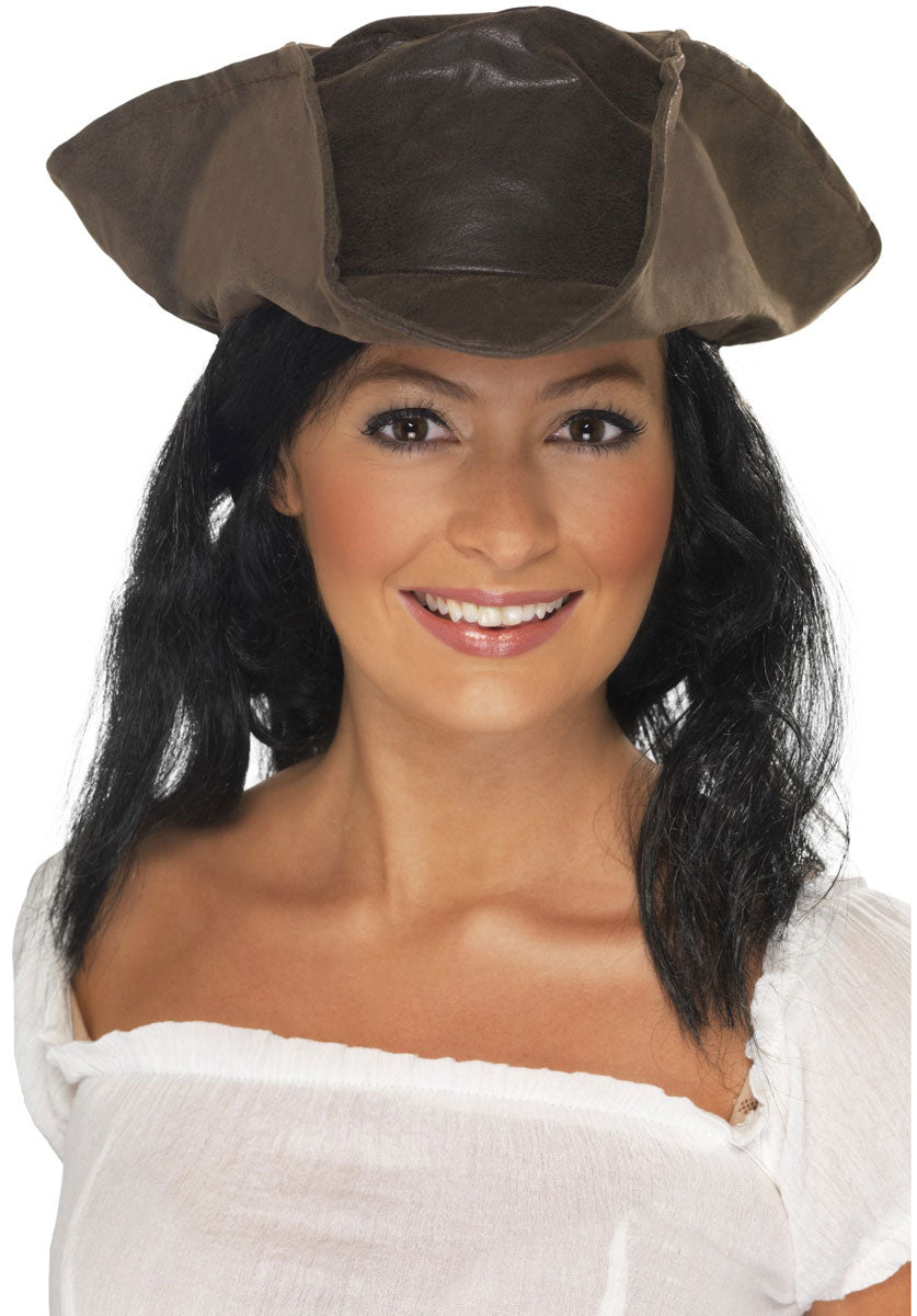 Pirate Hat Brown Leather Look