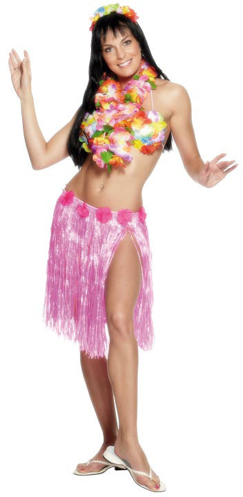 Hawaiian Hula Skirt, Neon Pink