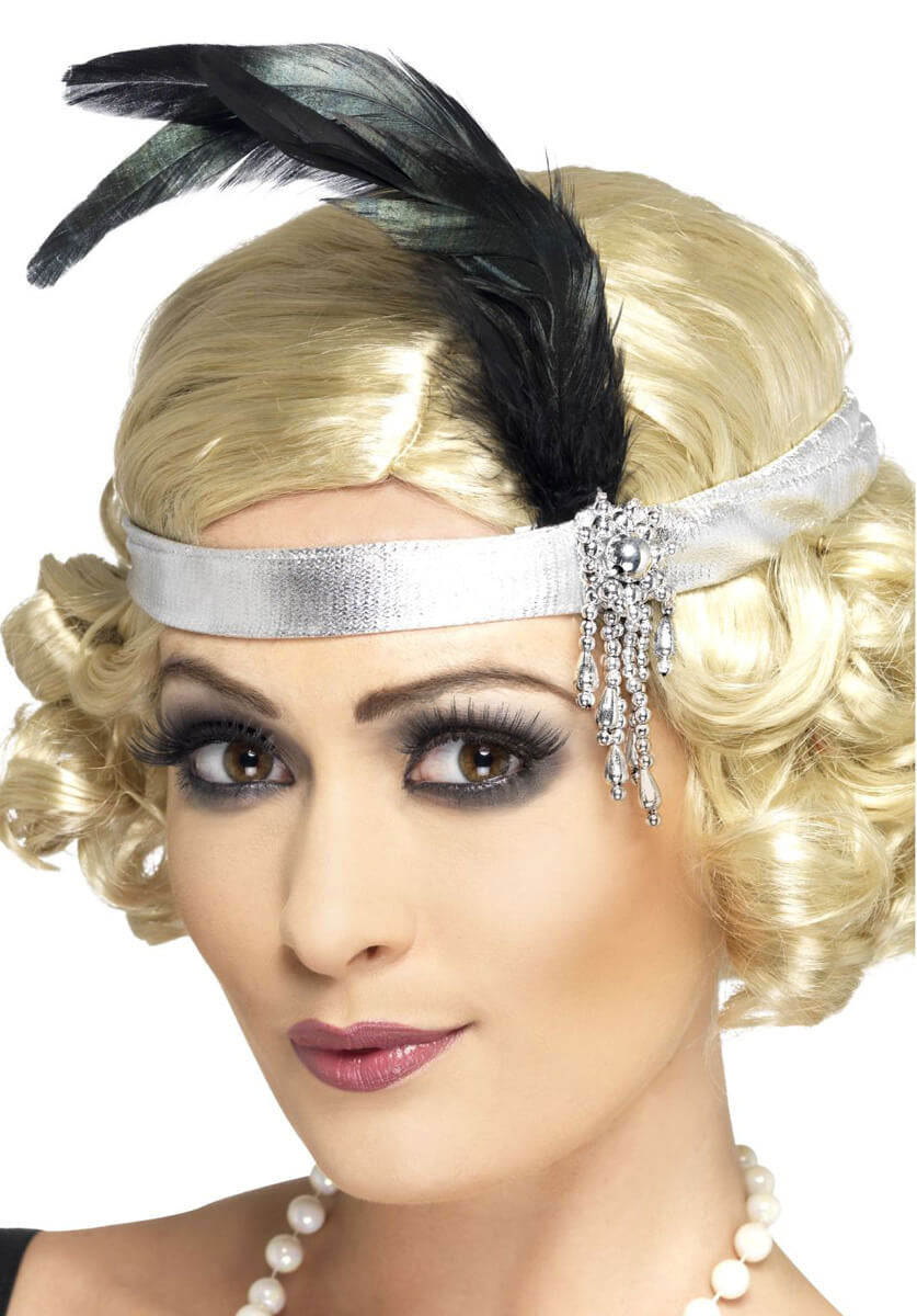 Silver Satin Charleston Headband, Silver