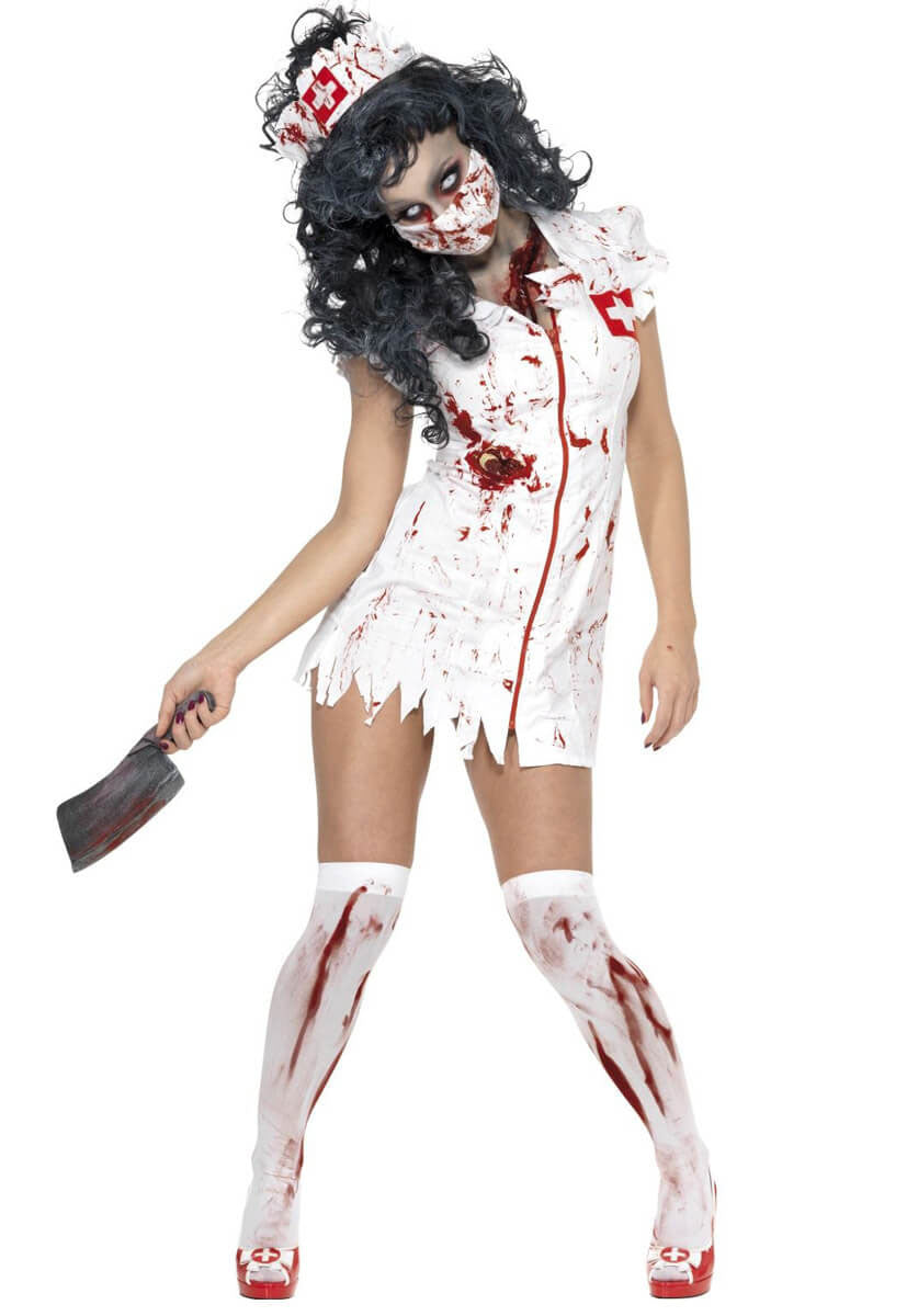 Zombie Nurse Costume, White - L