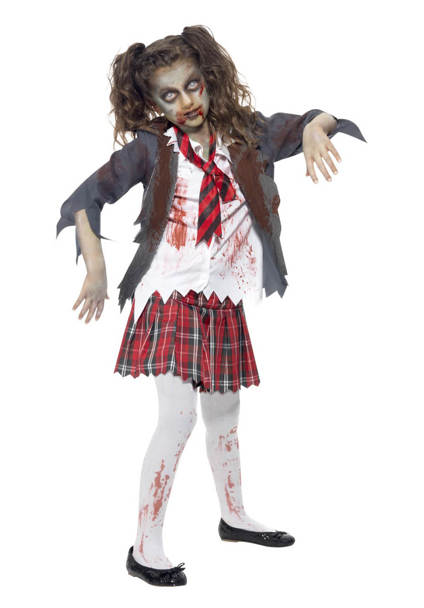Zombie School Girl Costume, Grey - M