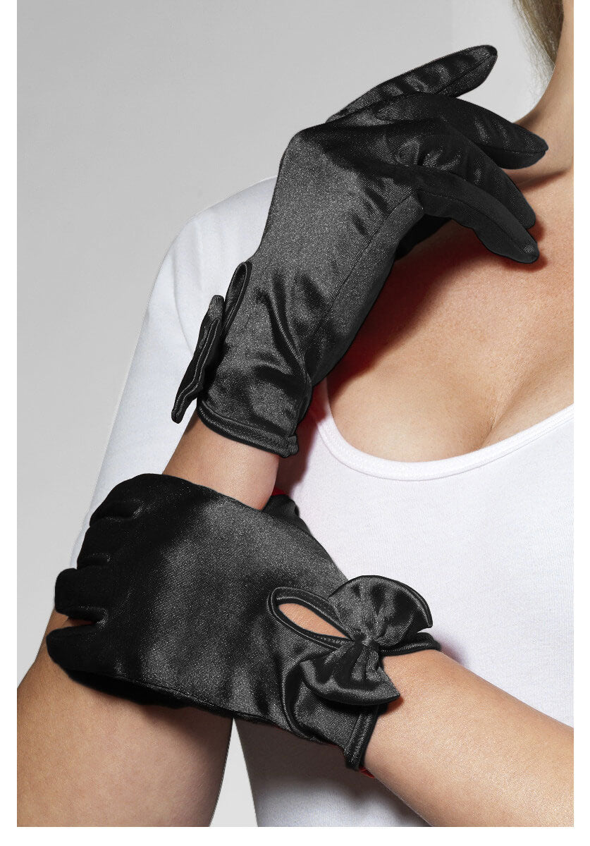 Gloves, Black, Short With Bow