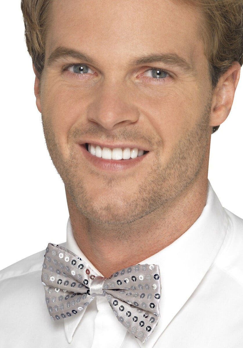 Sequin Bow Tie, Silver