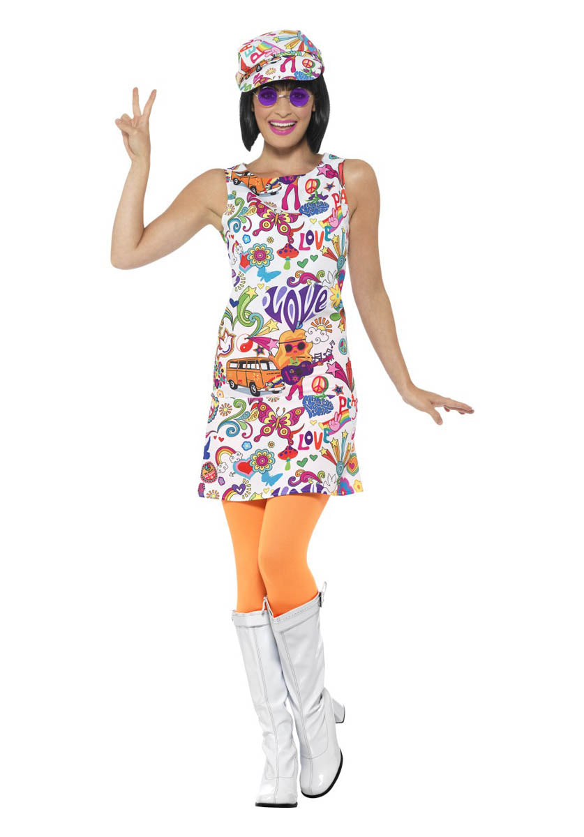60's Groovy Chick Costume, Multi-Coloured
