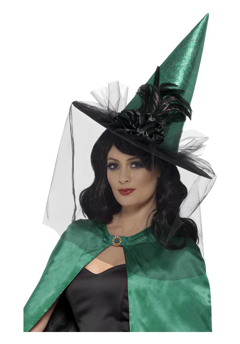 Deluxe Witch Hat, Green & Black