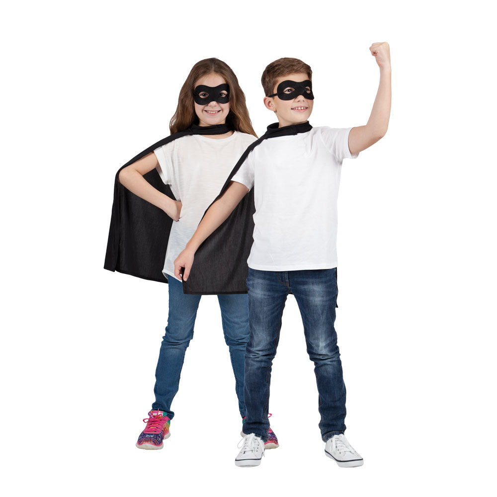 Kids Super Hero Cape & Mask - BLACK (min6)