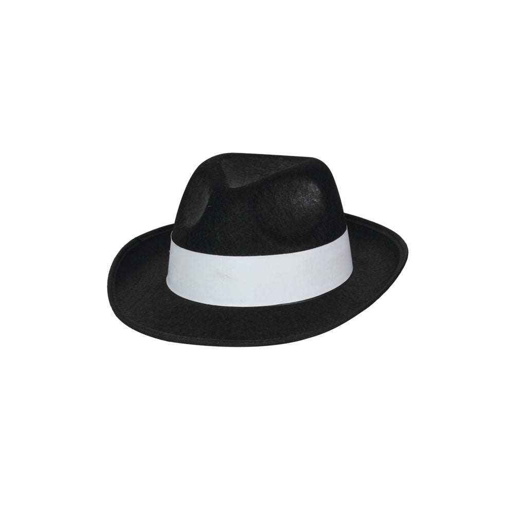 Felt Gangster Hat /White Band - Black