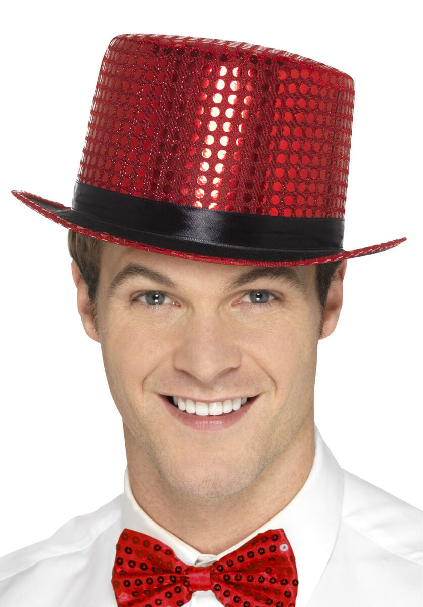 Sequin Top Hat, Red