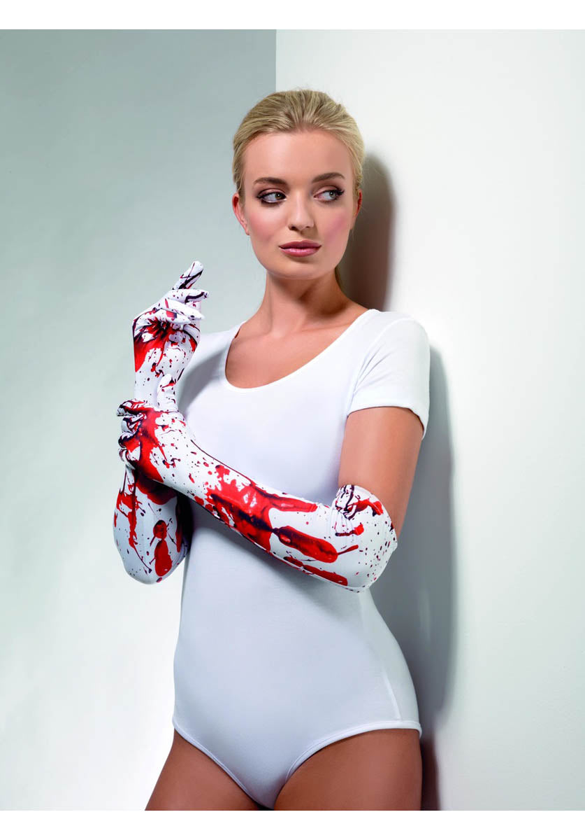 Blood Splatter Gloves, White & Red