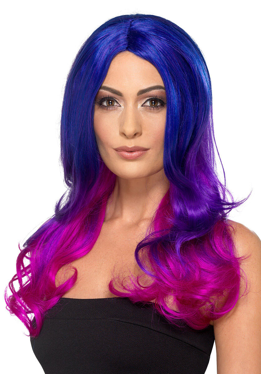 Fashion Ombre Wig, Wavy, Long, Blue & Pink