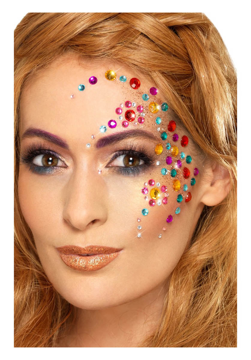 Smiffys Make-Up FX, Rainbow Jewel Face Gems, Multi