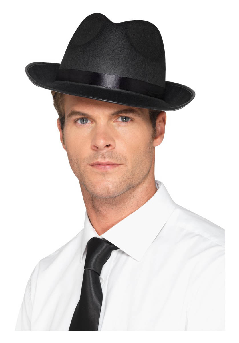 20s Wide Brim Fedora Hat, Black