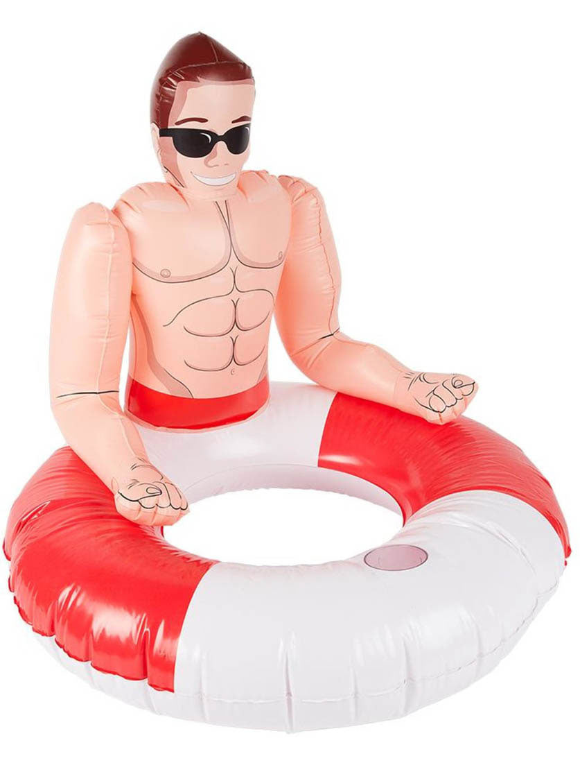 Inflatable Lifeguard Hunk Swim Ring, Red & White
