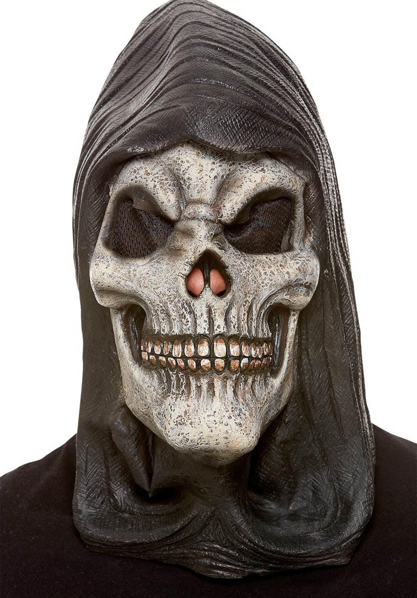 Hooded Skeleton Latex Mask, White