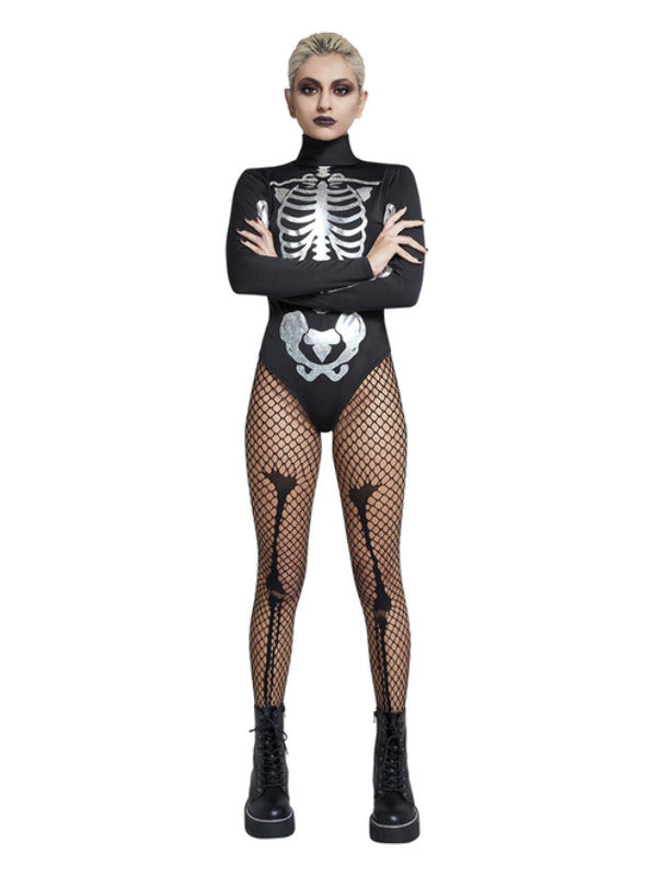 Fever Skeleton Bodysuit, Black & White - L