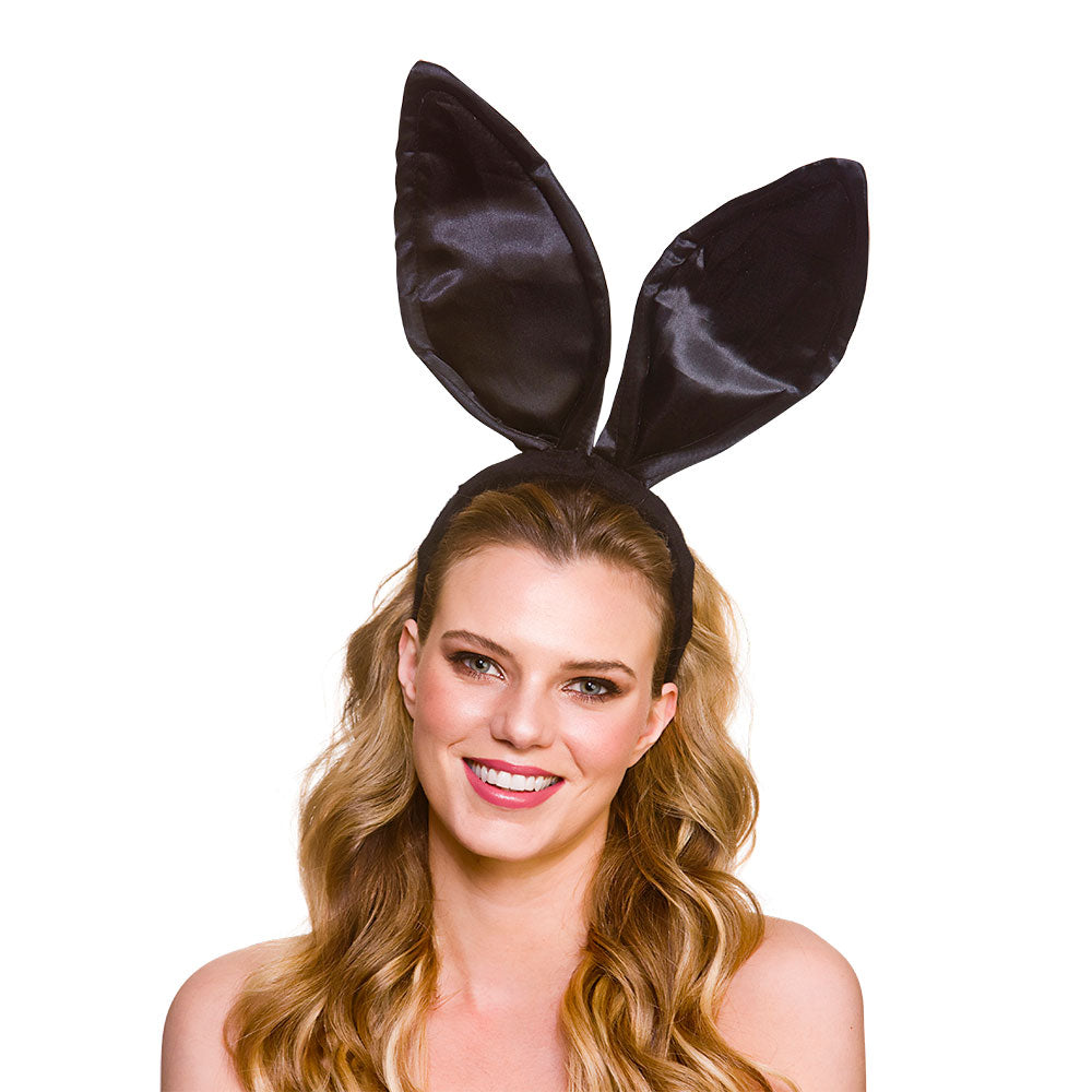 Satin Bunny Ears - Black (Adult) (min6)