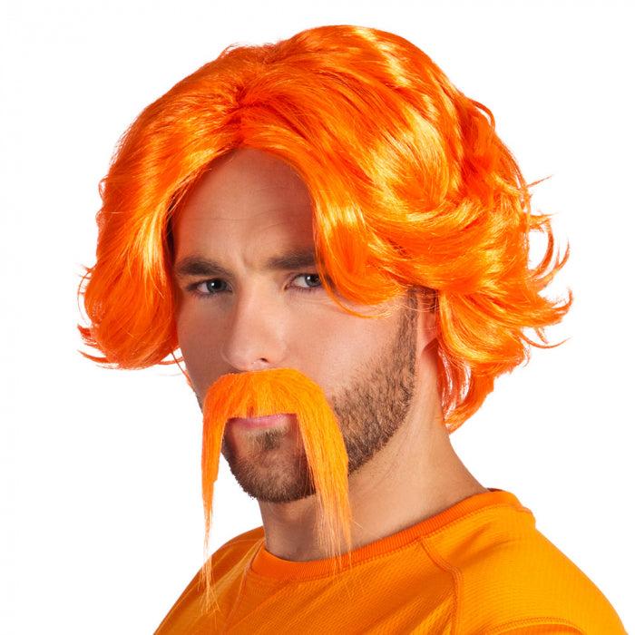 Wig Chuck Orange with moustache