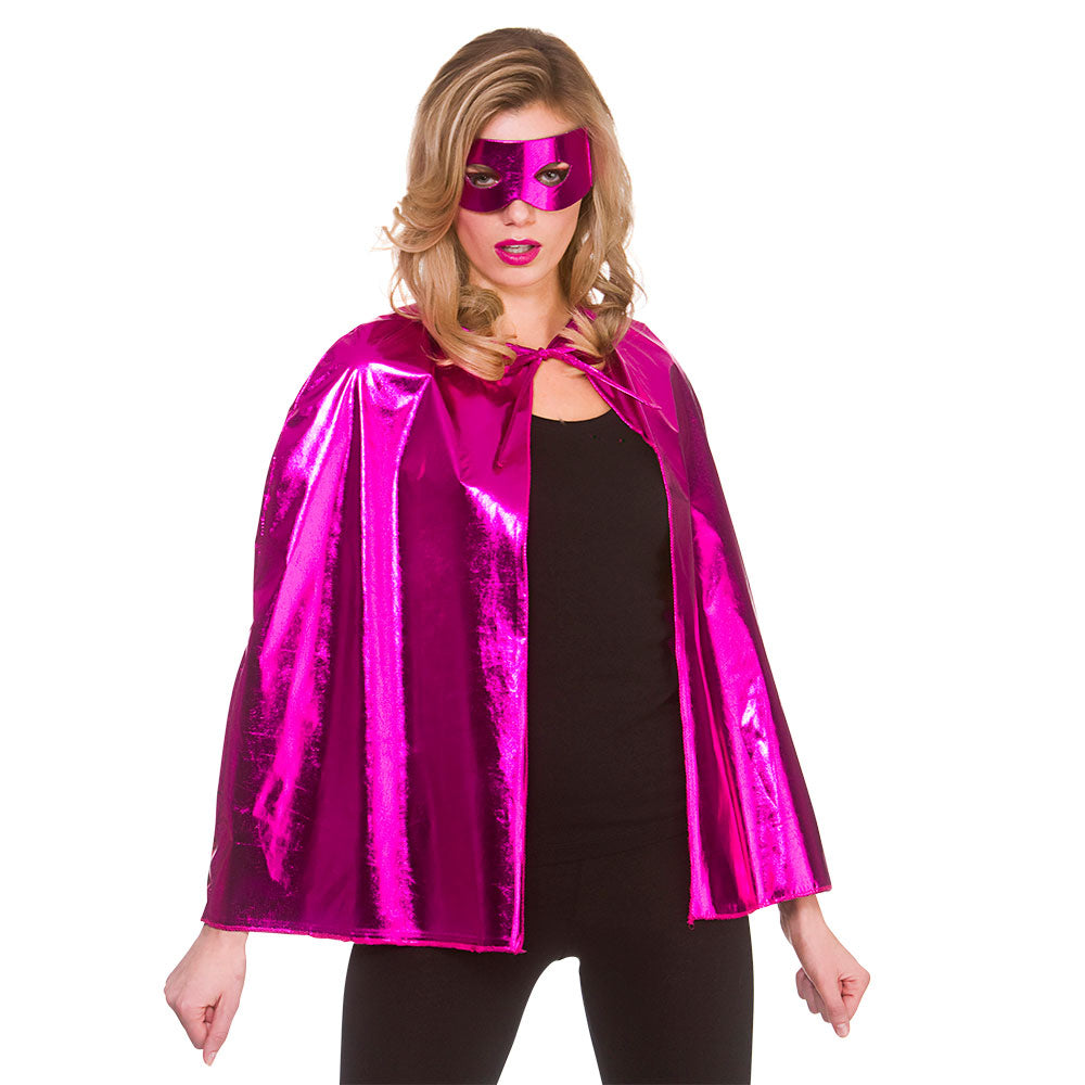 Metallic Super Hero Cape & Mask - PINK (min6)