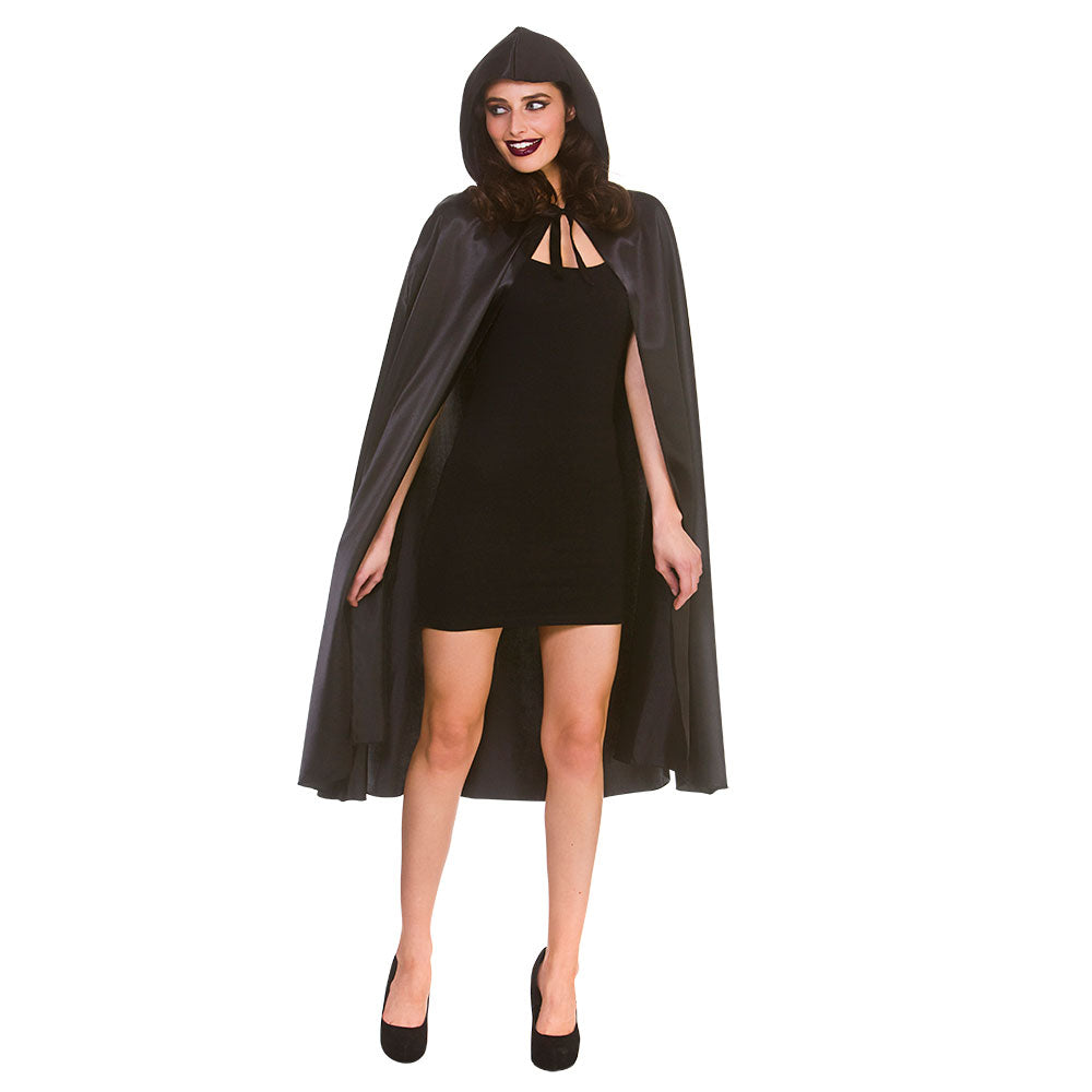 Deluxe Satin Hooded Cape (110cm) Black