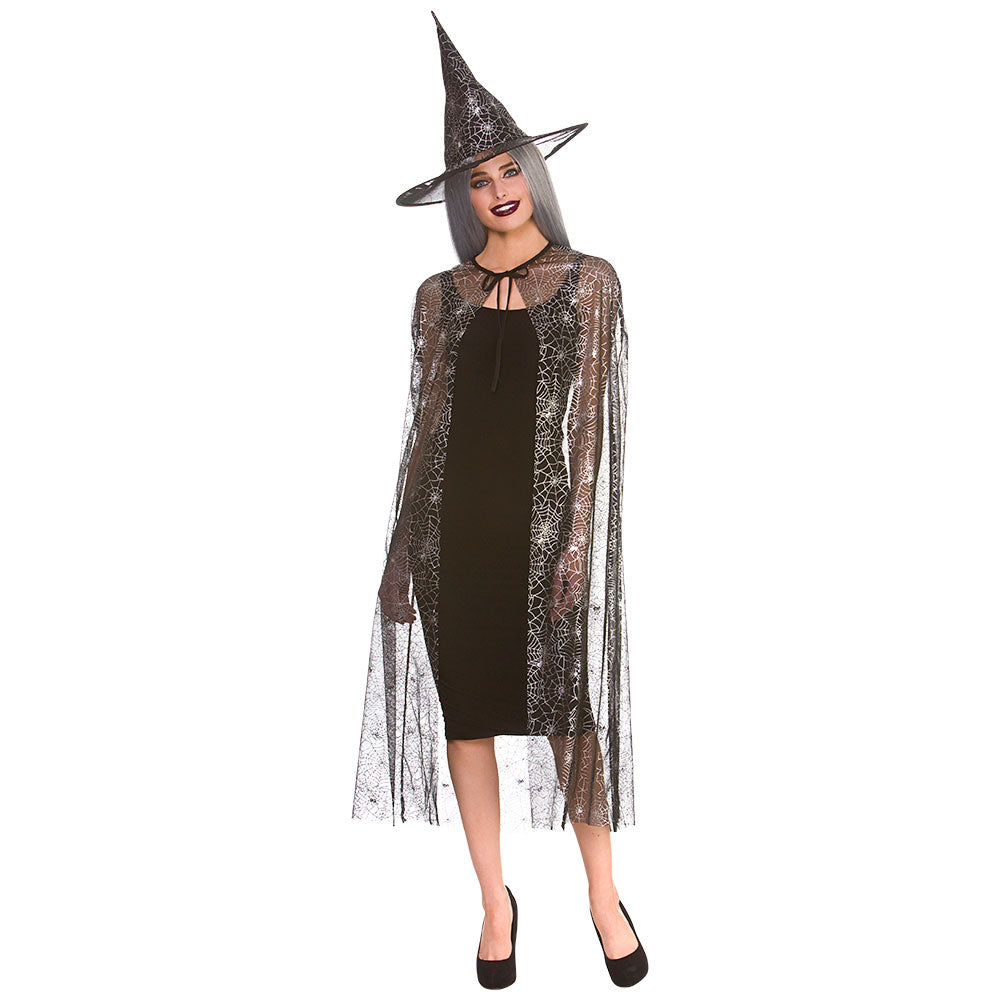 Shimmering Spider Web Witch Cape & Hat 125cm