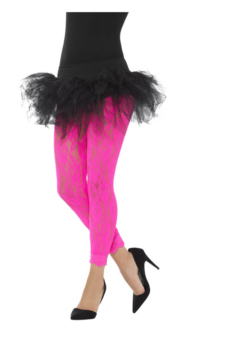 80s Lace Leggings, Neon Pink