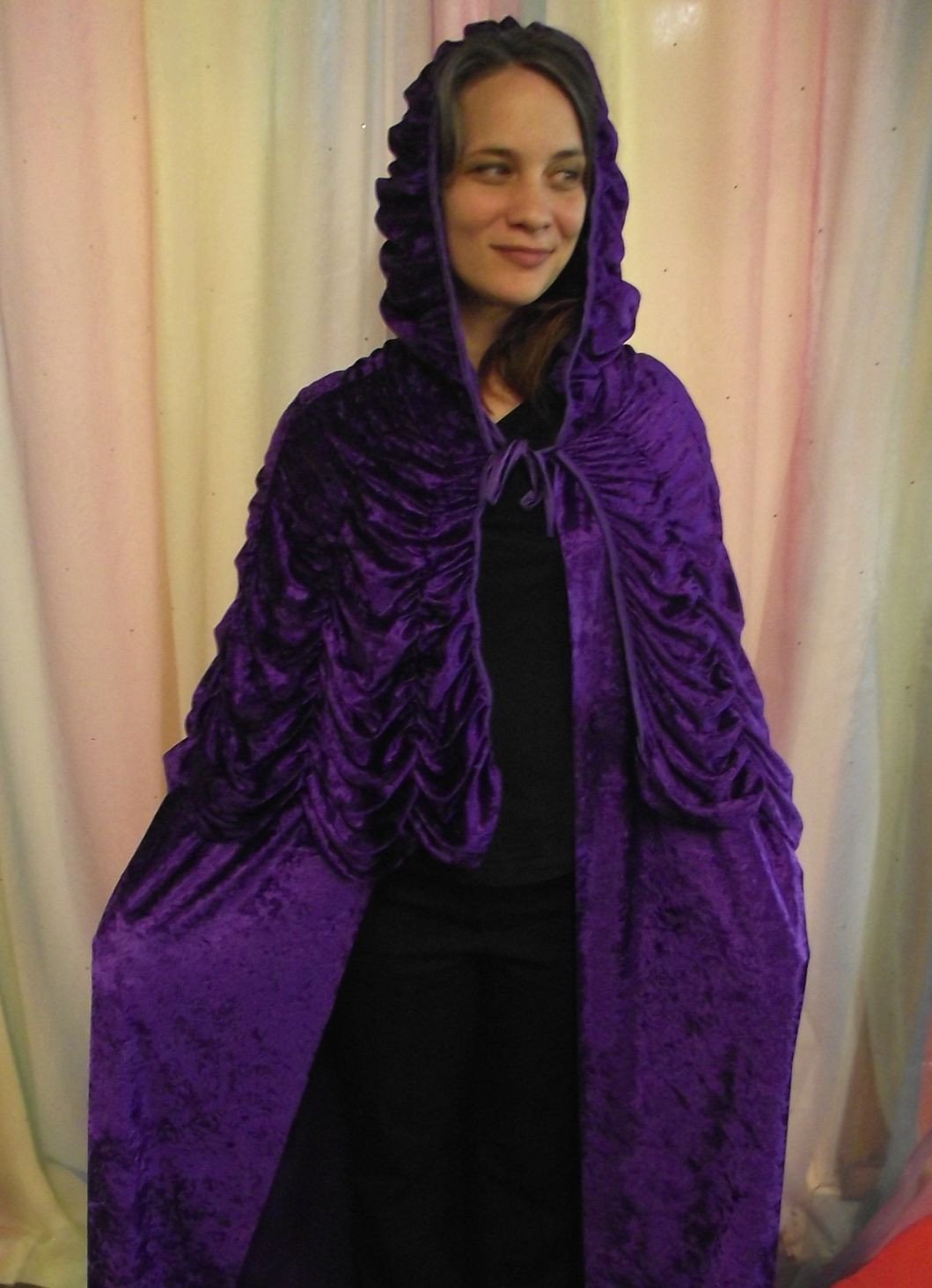 PURPLE LONG HOODED CAPE. (£20.00 HIRE ONLY)