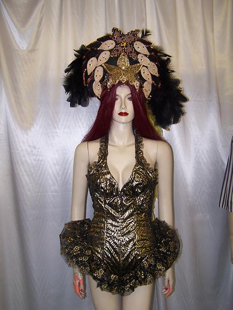 feathered showgirl headdress and leotard (HIRE ONLY)