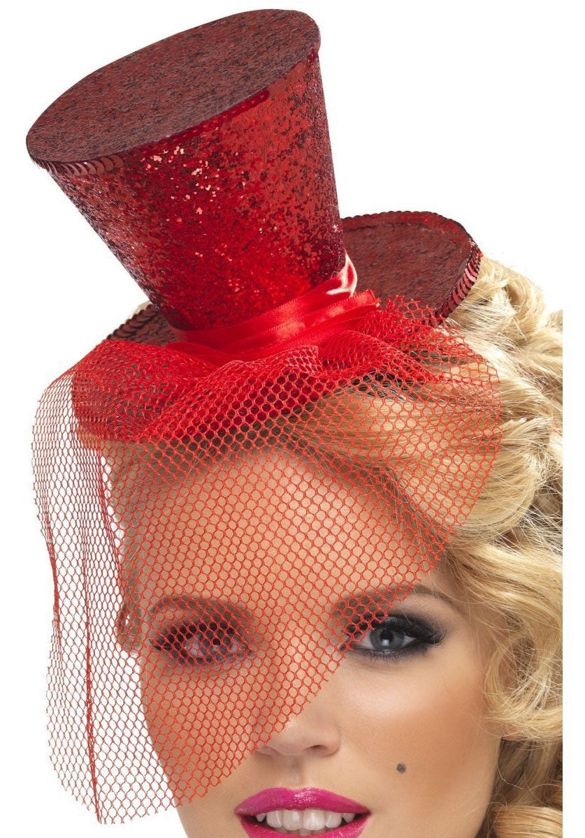 Fever Mini Top Hat on Headband, Red