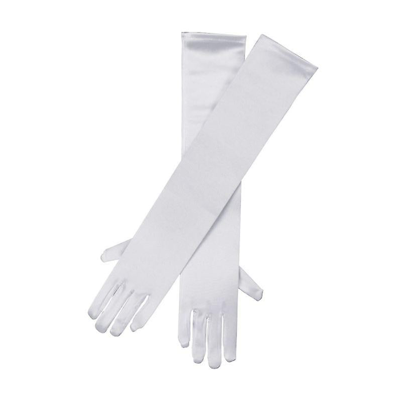 Long White Satin Gloves