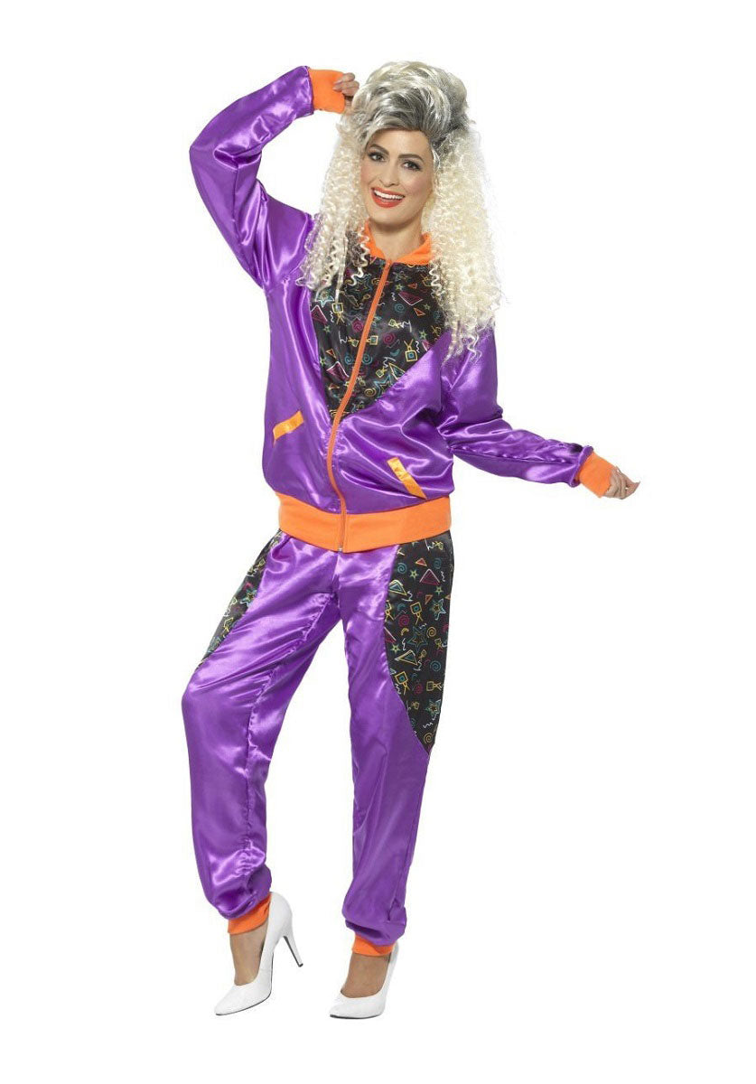 Retro Shell Suit Costume, Ladies, Purple - S