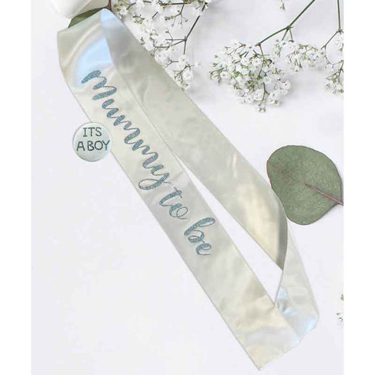 Baby Shower Diamante Sash & Badge Set (Boy)