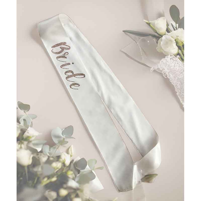 Soft White Diamante Bride Sash