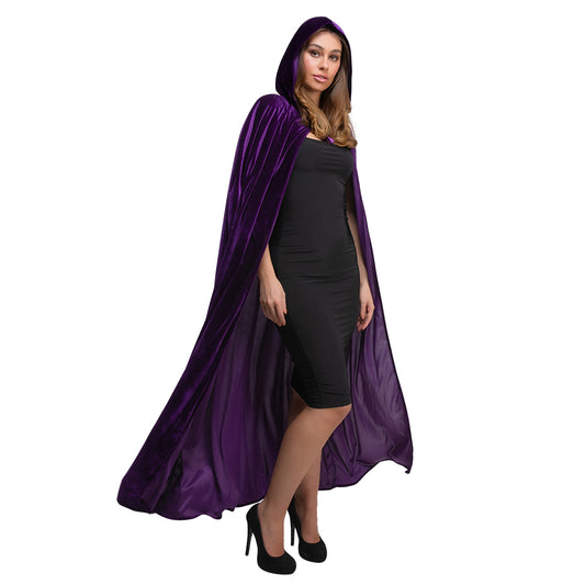 Deluxe Velvet Long Hooded Cloak - Dark Purple