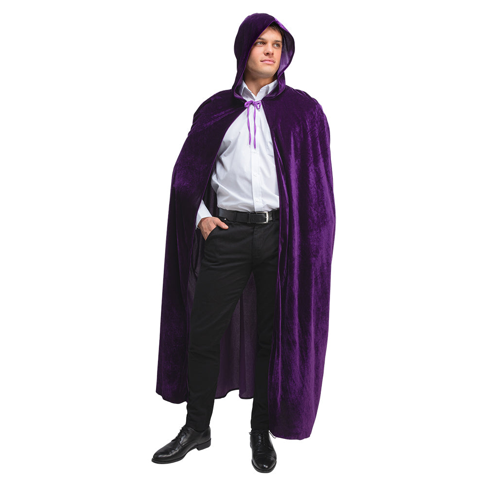 Deluxe Velvet Long Hooded Cloak - Dark Purple