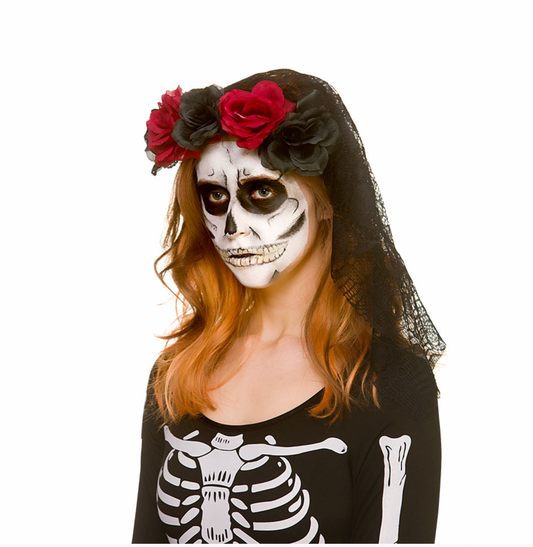 Day of The Dead Headband - Flowers & Veil
