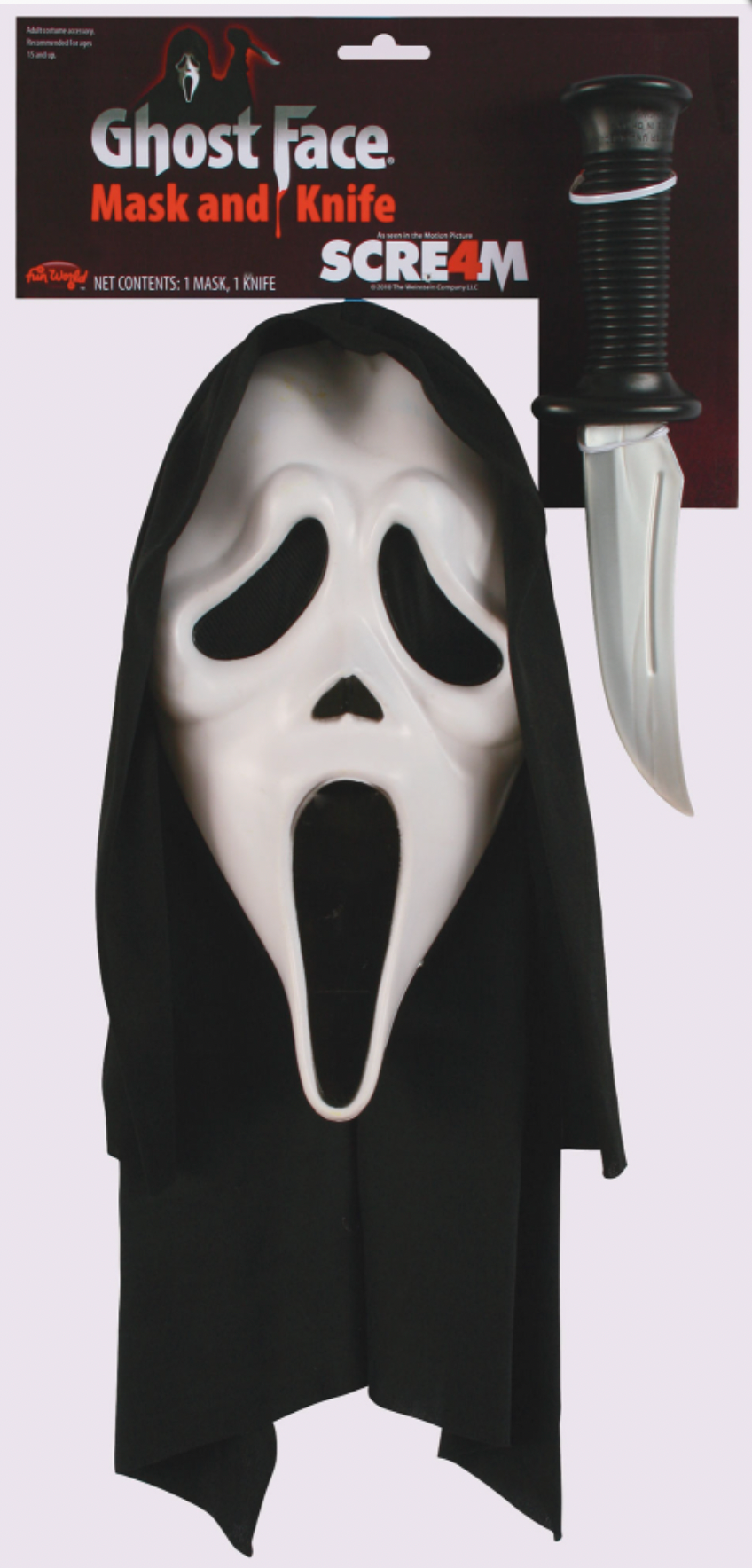 Ghost Face Mask With Knife - Adult Set