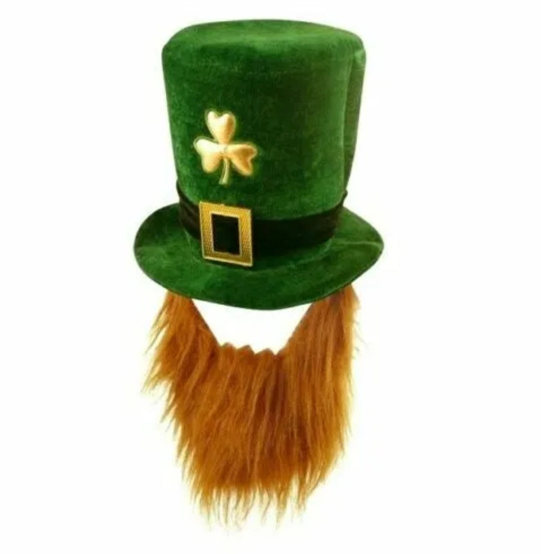 Leprechaun Hat, Green Velvet Hat with Beard