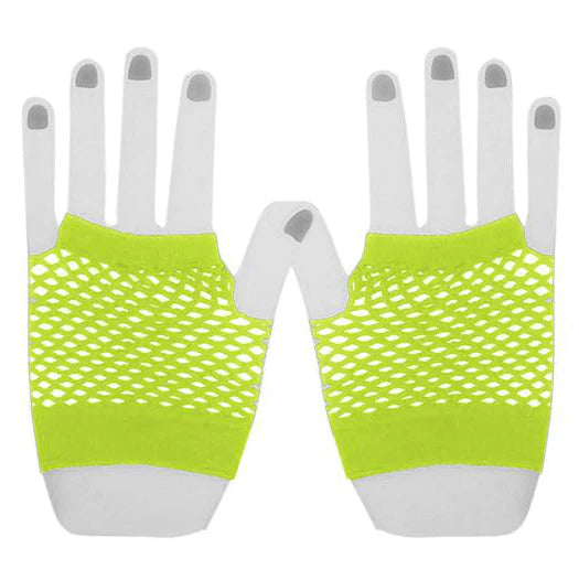 Fingerless Fishnet Gloves - Neon Yellow