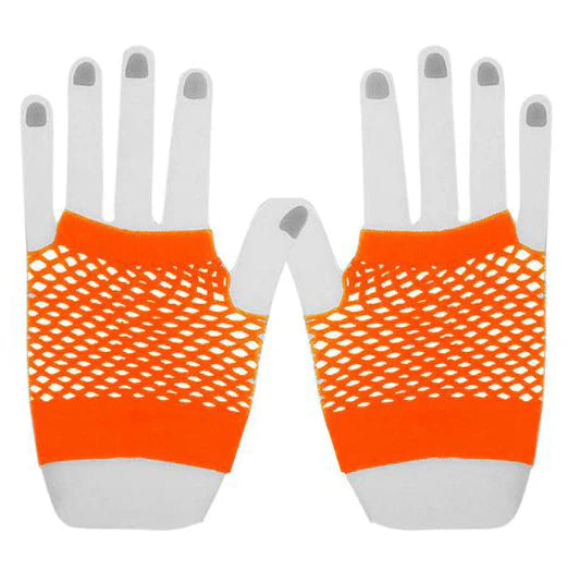 Fingerless Fishnet Gloves - Orange