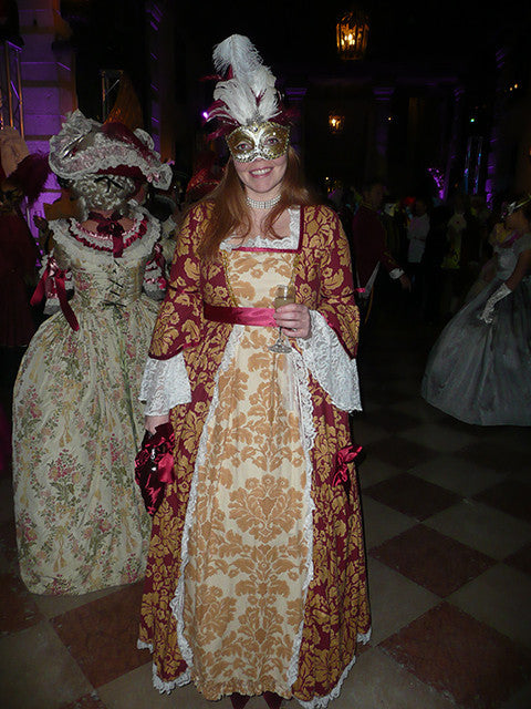 18th Century Dress in Burgundy & Gold