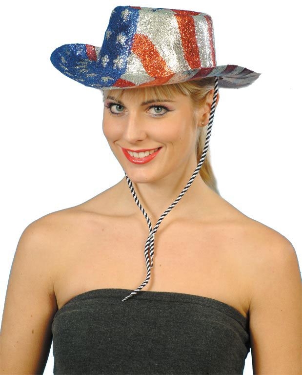Cowboy Glitter Hat, Stars & Stripes, Red & Silver