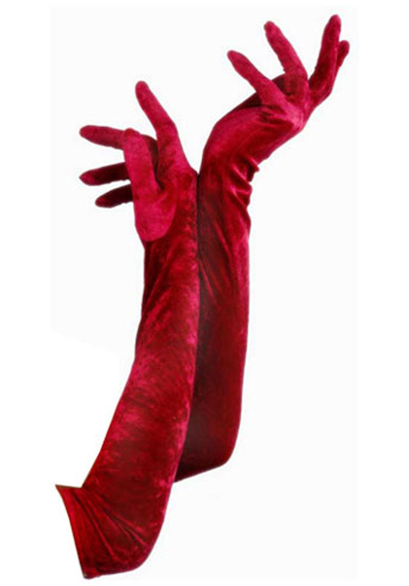 Gloves Long Velvet Red