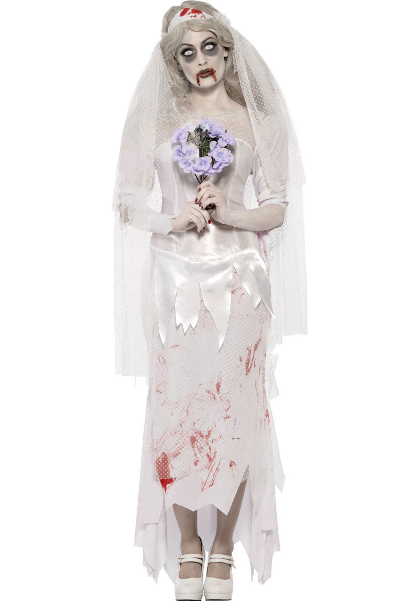 Till Death Do Us Part Zombie Bride Costume, White - S