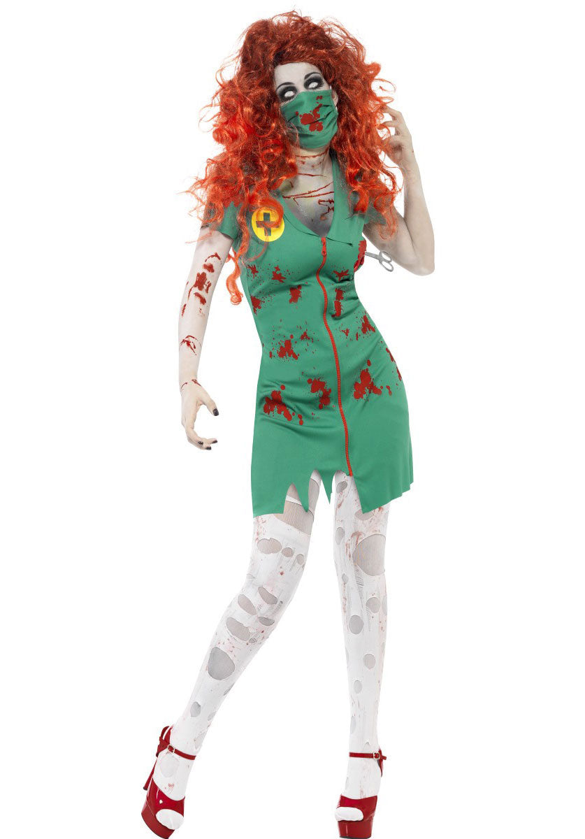Zombie Scrub Nurse Costume, Green