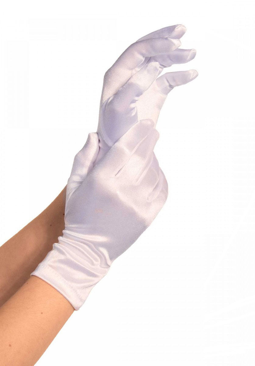 Satin Gloves Wrist Length - White